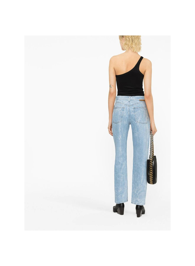 Crinkle-Effect Straight-Leg Jeans in Light Blue