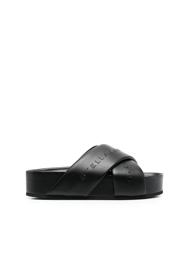 Logo-Strap Flatform Sandals in Black