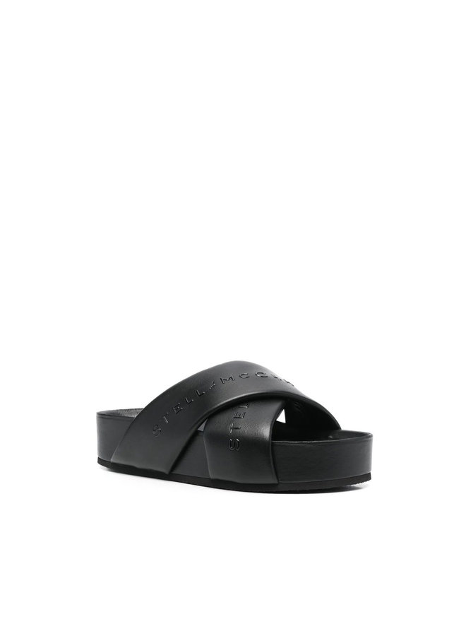 Logo-Strap Flatform Sandals in Black