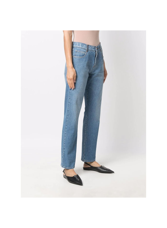 Logo Slim Cut Jeans in Medium Blue