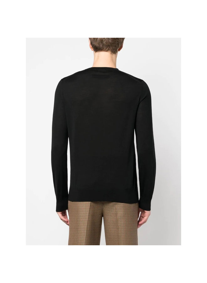 Long Sleeve Fine Knit Jumper in Black