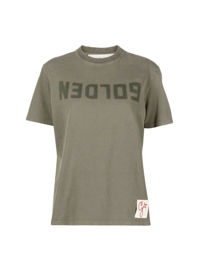 Reverse Logo Print T-Shirt in Olive Green