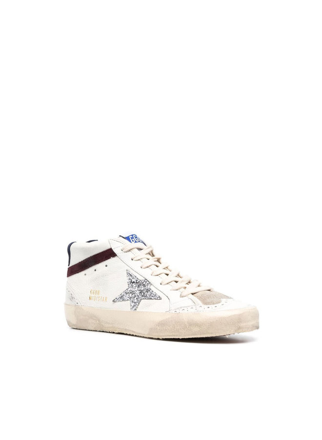 Mid Star High Top Sneakers in Off White/Wine