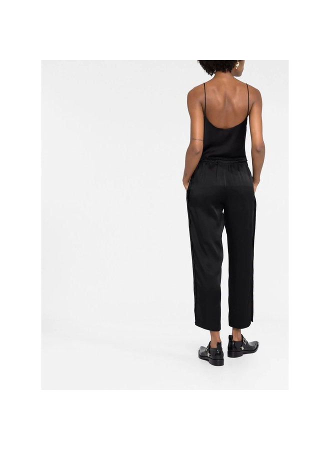 Mid Rise Logo Embroidered Crop Pants in Black