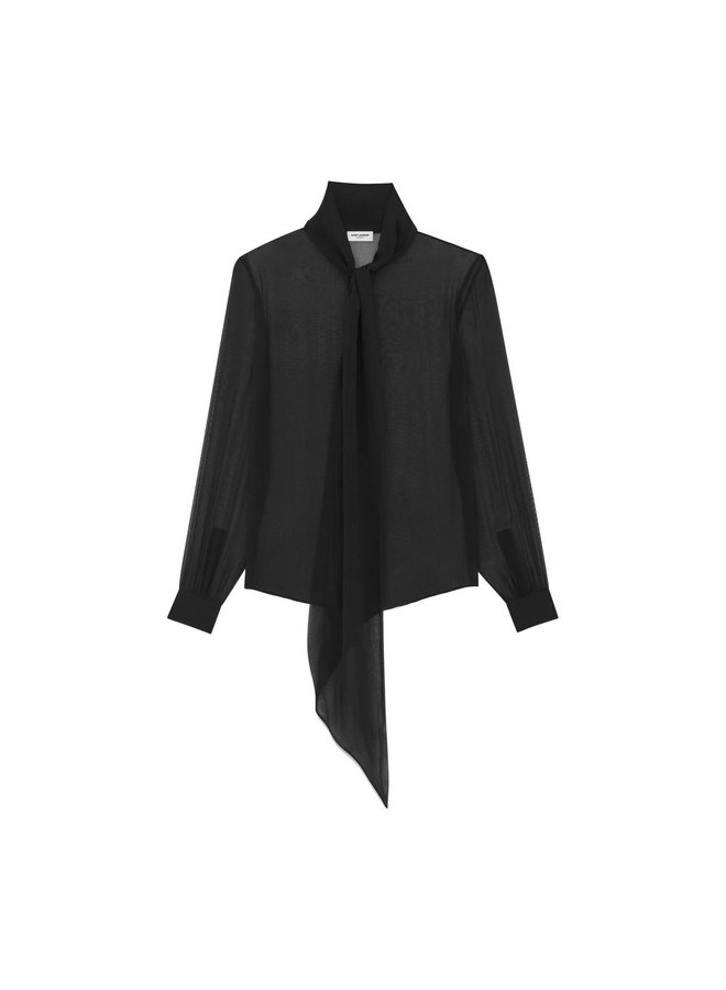 Long Sleeve Tie-Up Bow Blouse in Black
