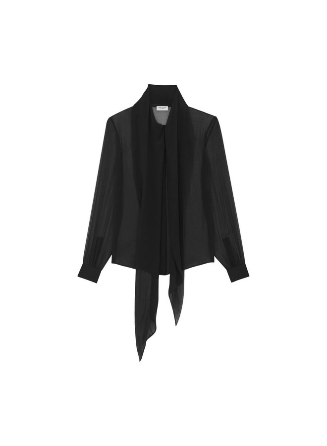 Long Sleeve Tie-Up Bow Blouse in Black