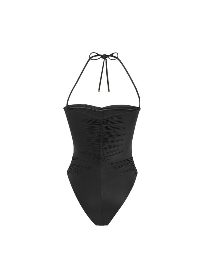 Ruched Halterneck-Tie Swimsuit in Black
