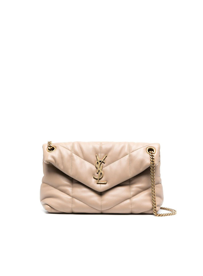 Loulou Puffer Small Shoulder Bag in Dark Beige/Gold