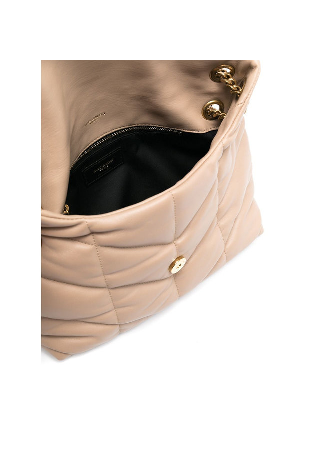 Loulou Puffer Small Shoulder Bag in Dark Beige/Gold