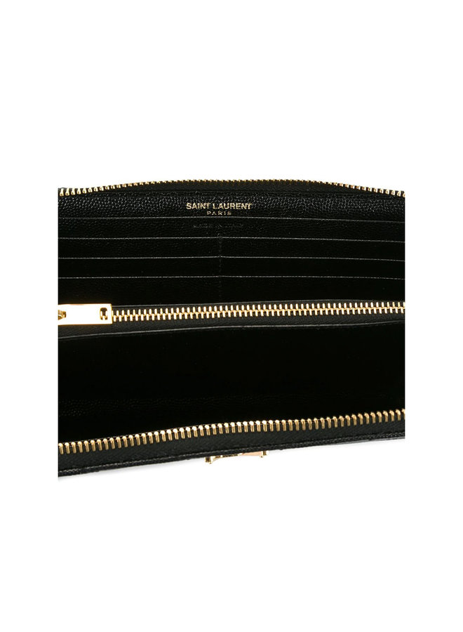 Monogram Large Zip Around Wallet in Black/Gold