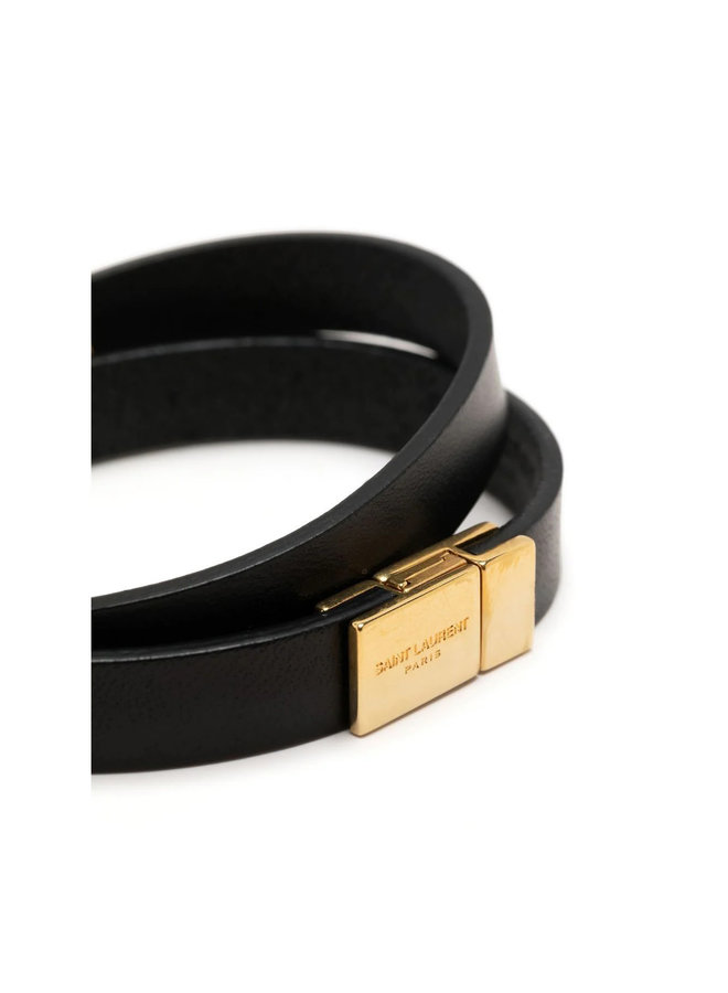 Logo Double Strap Bracelet in Black/Gold