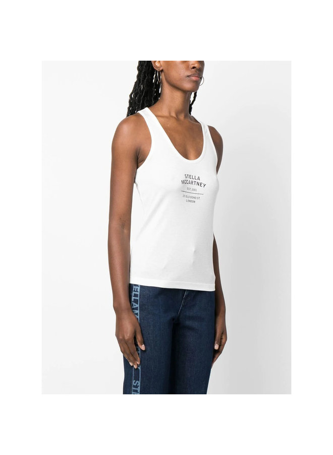 Logo Print Racerback Tank Top in White