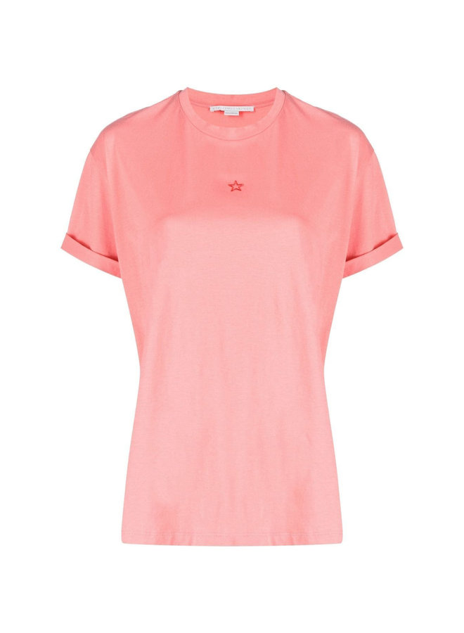 Star Embroidered T-Shirt in Martini Pink