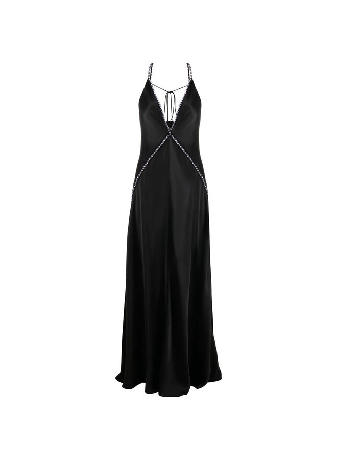 Crystal-Embellished V-neck Gown in Black