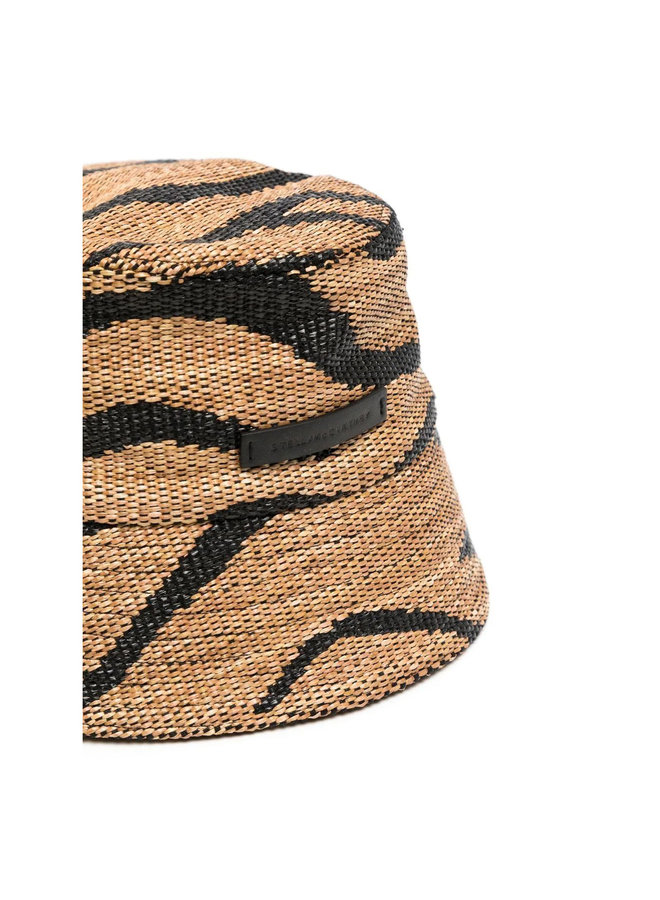 Tiger-Print Woven Bucket Hat in Brown