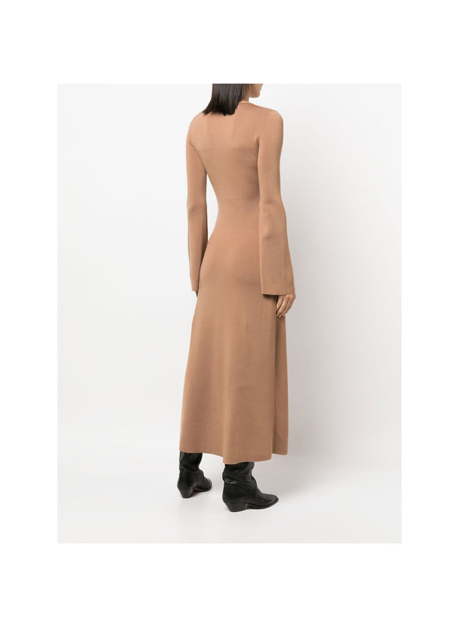 V-Neck Knitted Dress in Worn Brown