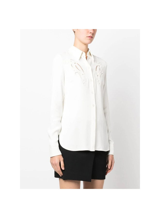 Long Sleeve Embroidered Shirt in Cream