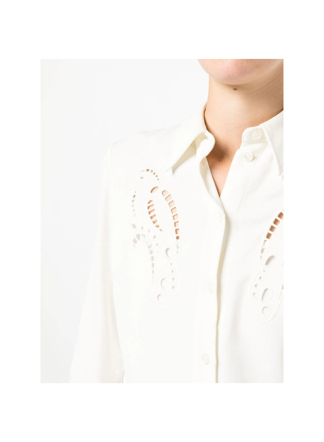 Long Sleeve Embroidered Shirt in Cream