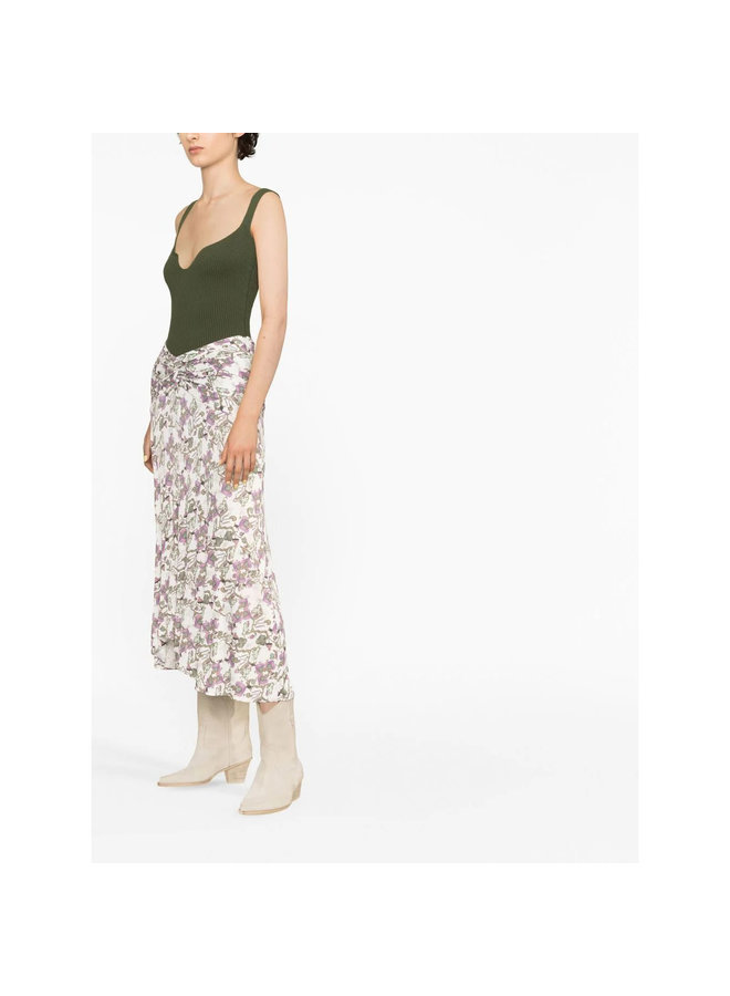 Juneo Floral-Print Midi Skirt in Multicolor/White