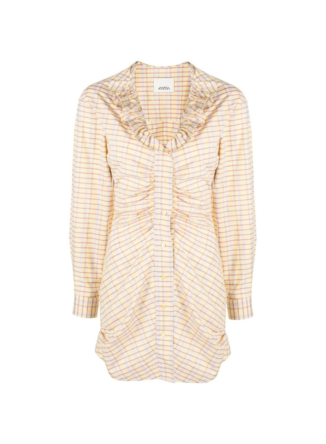 Ruffled Collar Printed Shirt Dress in Light Yellow