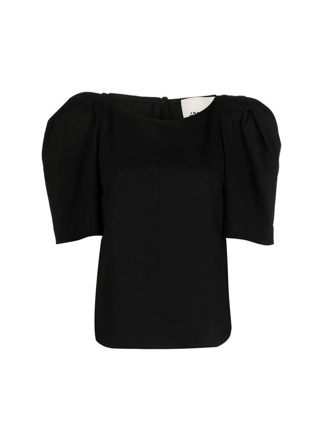 Short Puff Sleeves Blouse in Black