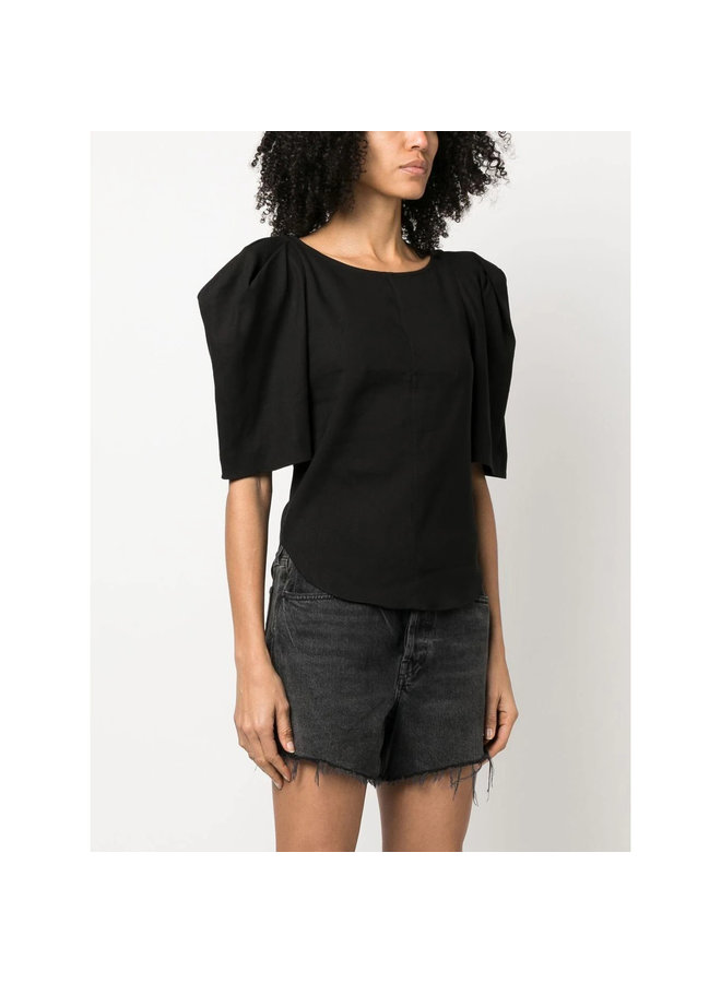 Short Puff Sleeves Blouse in Black