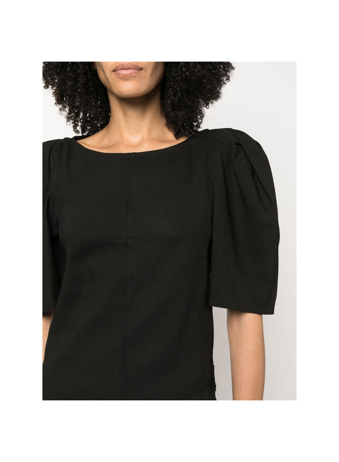 Short Puff Sleeves Blouse in Black