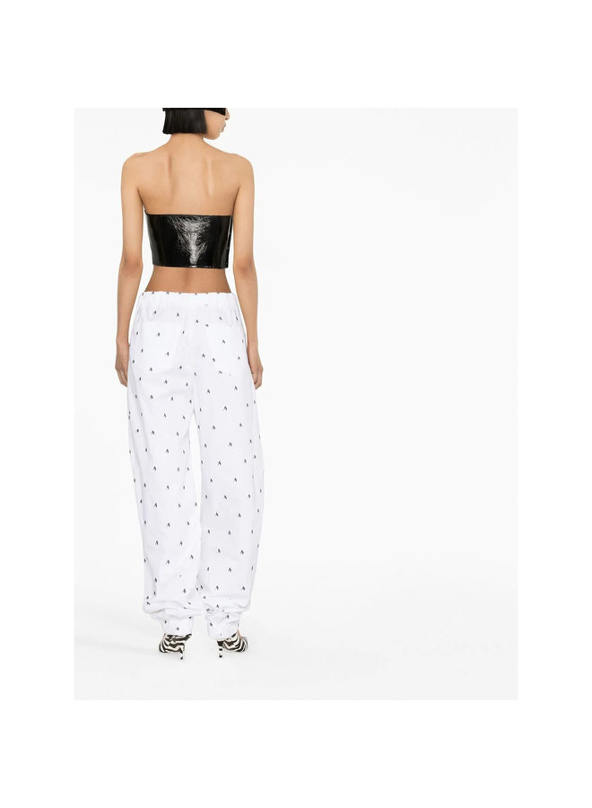 Logo Print Wide Leg Pant in White/Black