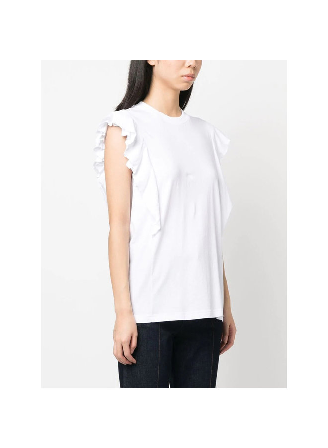 Gathered-Detail Sleeveless Top in White