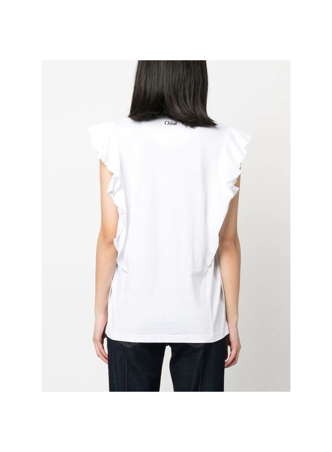 Gathered-Detail Sleeveless Top in White