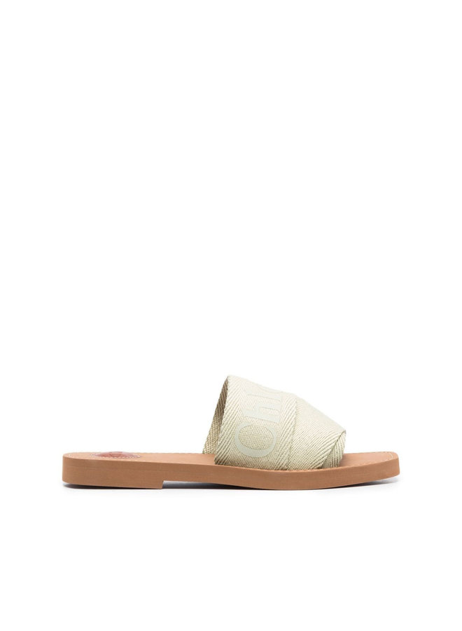 Woody Logo-Print Flat Sandals in Hazy Green