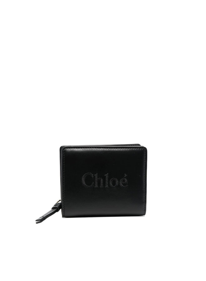 Sense Logo-Embroidered Small Zip Around Wallet in Black