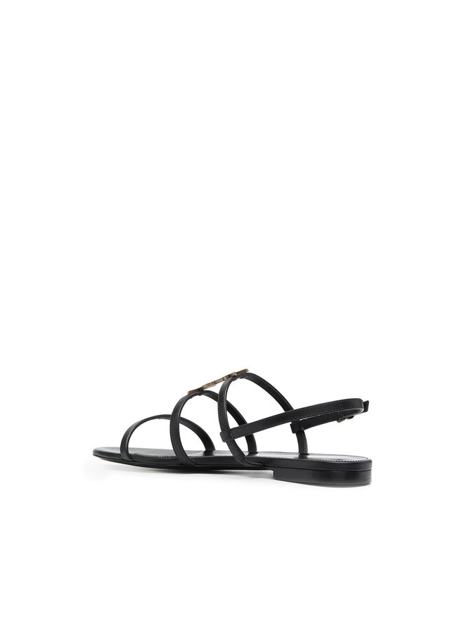 Cassandra Monogram Flat Sandals in Black