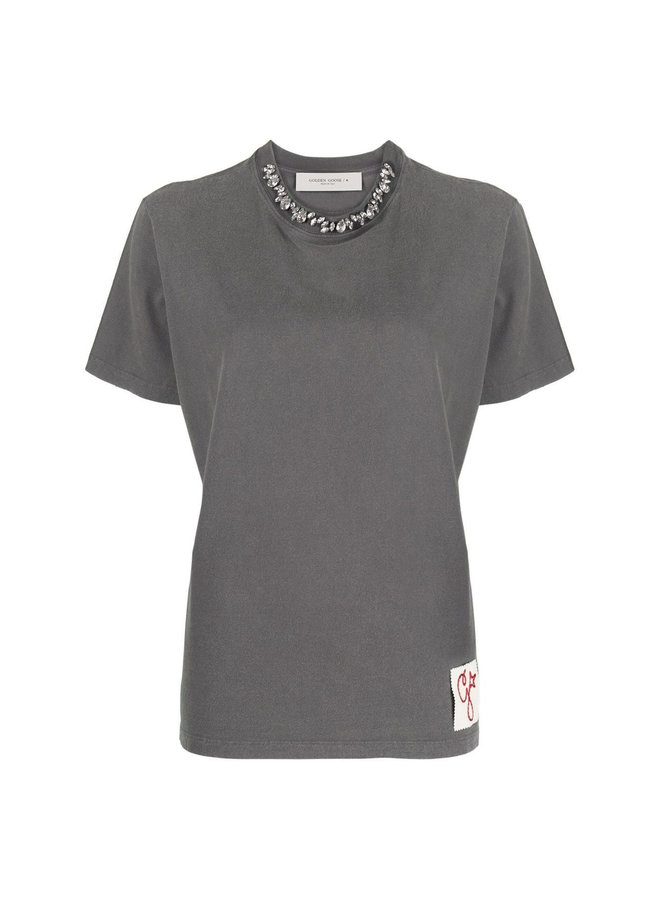 Crystal-Embellished T-shirt in Anthracite