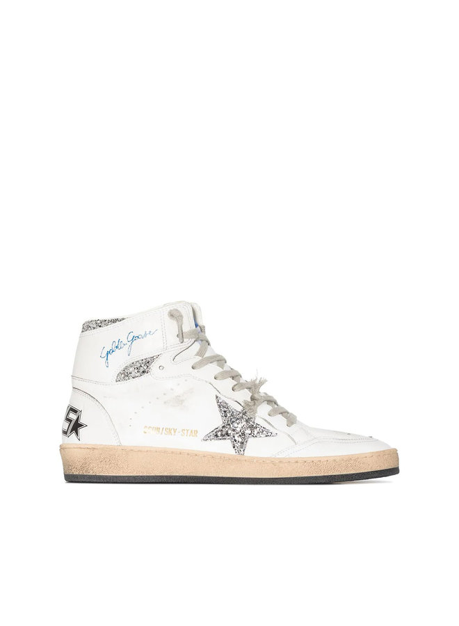 Sky Star Hi Top Sneakers in White/Silver