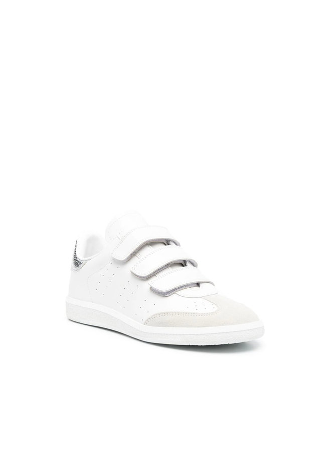 Low Top Touch-Strap Sneakers in White/Silver