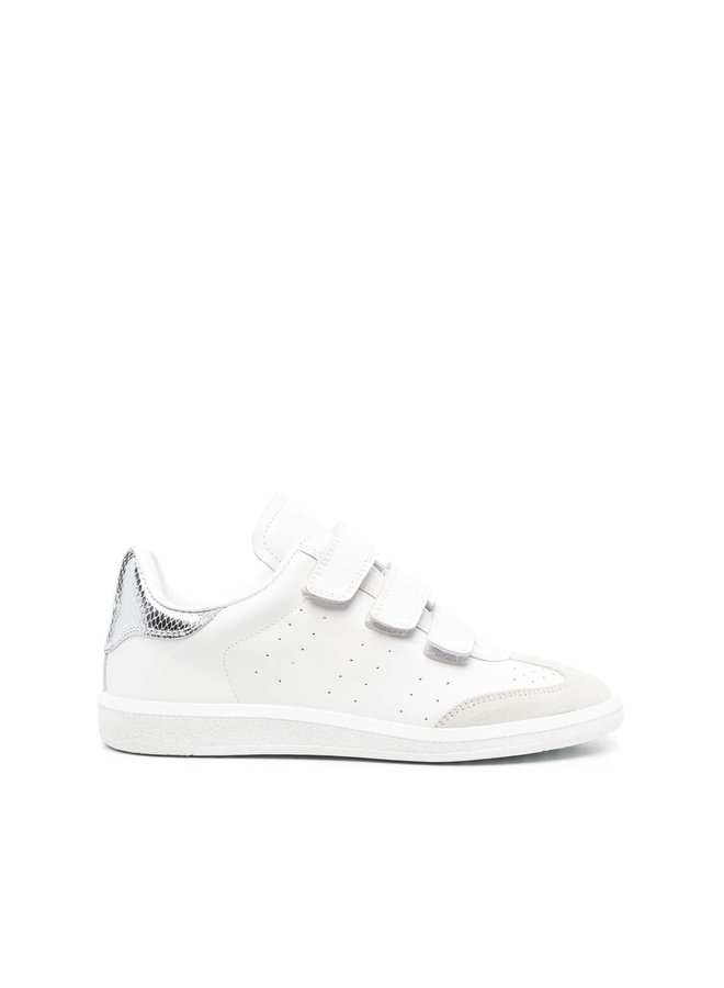 Low Top Touch-Strap Sneakers in White/Silver
