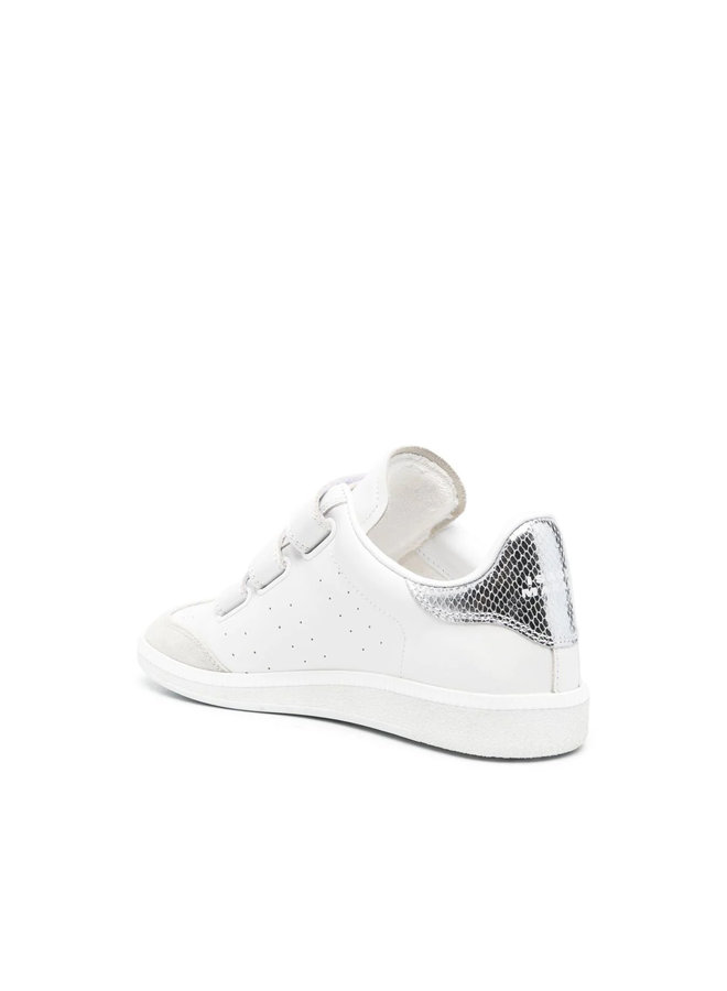 Low Top Touch-Strap Sneakers in White/Silver