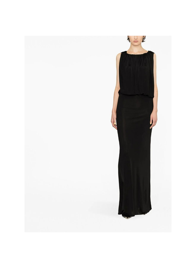 Draped Sleeveless Gown in Black