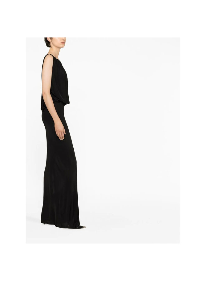 Draped Sleeveless Gown in Black