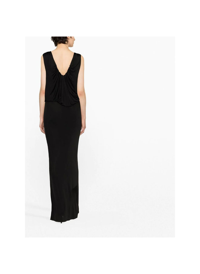 Draped Sleeveless Gown in Black