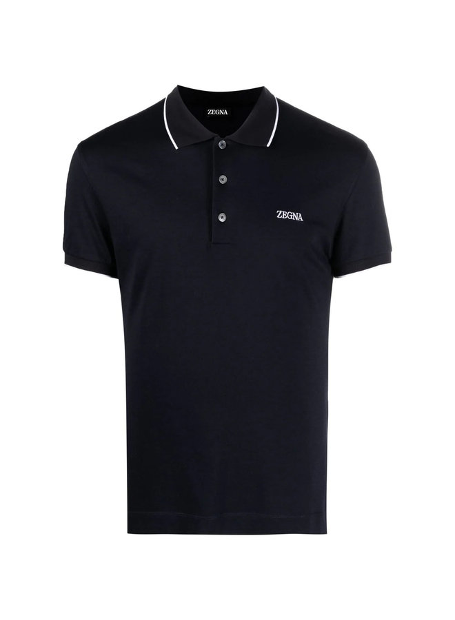 Logo Embroidered Polo T-Shirt in Navy Blue