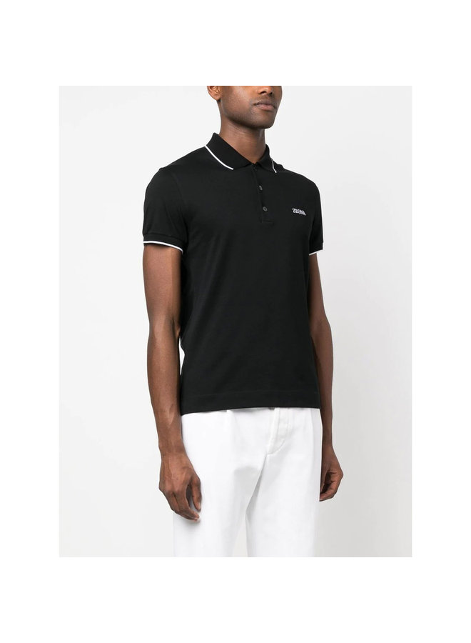 Logo Embroidered Polo T-Shirt in Black