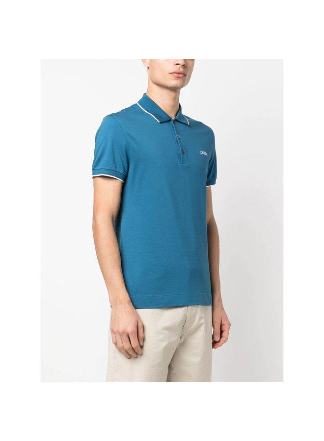 Logo Embroidered Polo T-Shirt in Tear Blue