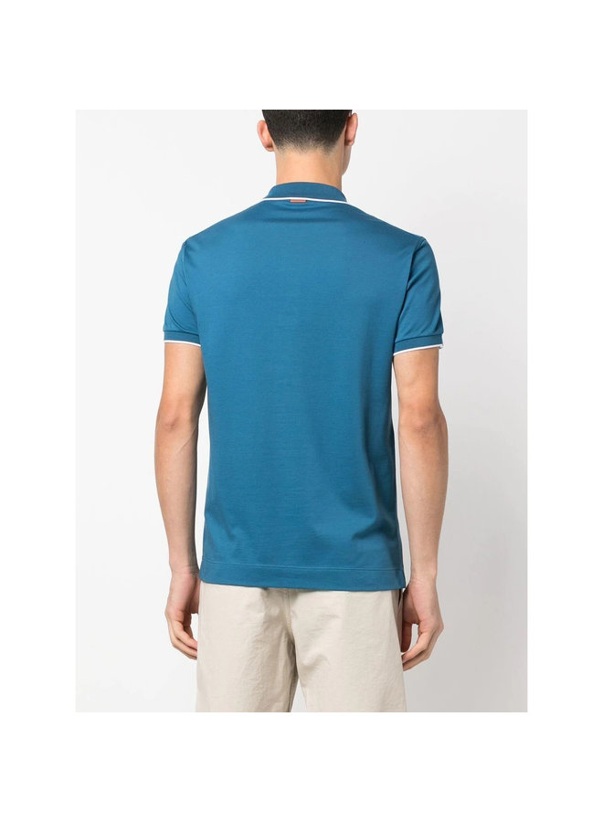 Logo Embroidered Polo T-Shirt in Tear Blue