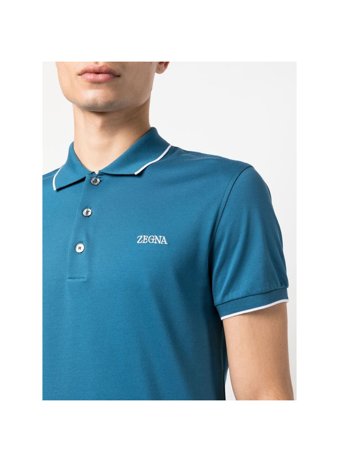 Logo Embroidered Polo T-Shirt in Tear Blue