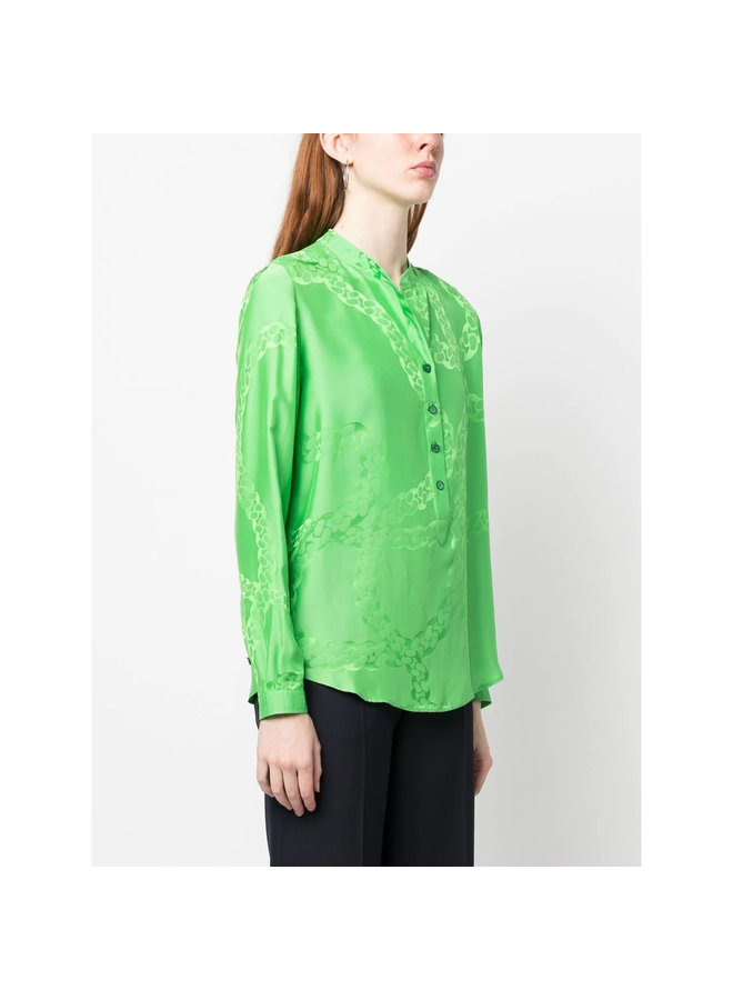 Abstract Patterned Long Sleeve Blouse in Bright Green
