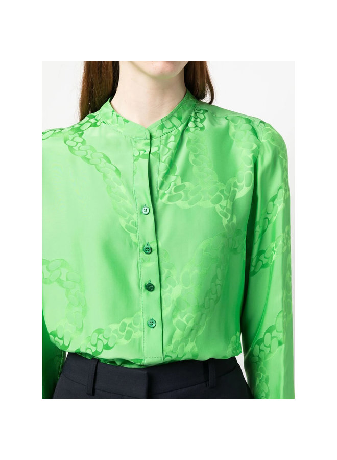 Abstract Patterned Long Sleeve Blouse in Bright Green