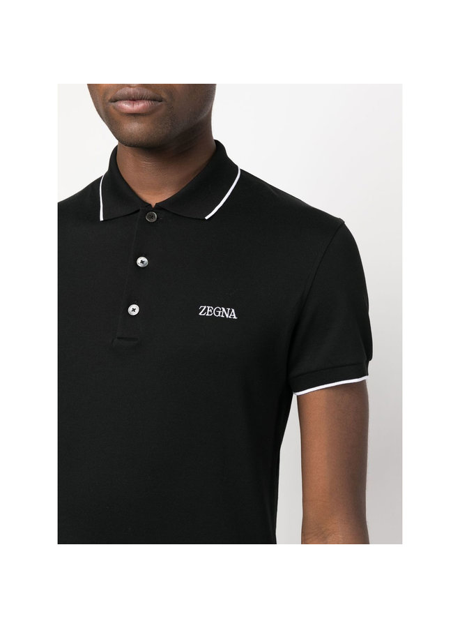 Logo Embroidered Polo T-Shirt in Black