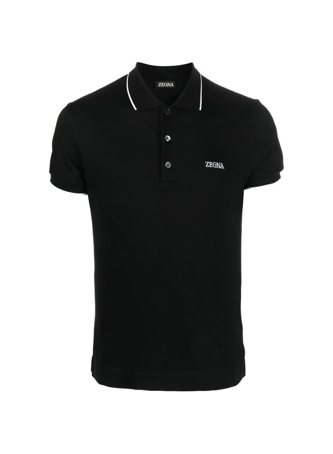 Logo Embroidered Polo T-Shirt in Black